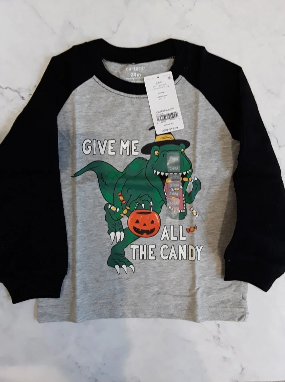 Carters 24 month Halloween Dinosaur Jersey Tee Long Sleeve 100% Cotton